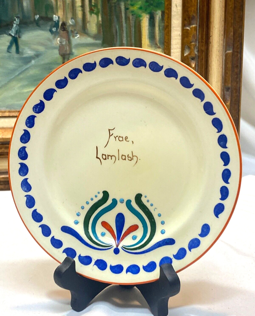 Willow England small plate FRAE LAMLASH Slipware Scotland Souvenir